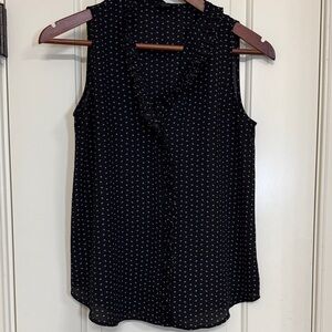 Ann Taylor Petite Black Sleeveless Blouse Ruffle Front XSP Lightweight Work Top
